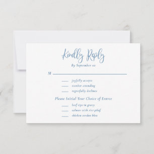 Dusty Blue White Script Menu Choix Mariage RSVP
