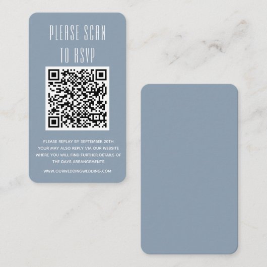 Dusty Blue & White Simple RSVP met QR-code Enclo Informatiekaartje (Voorkant / Achterkant)
