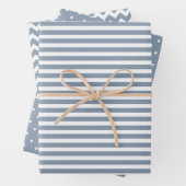 Dusty Blue & White Stripes Polka Dot Chevron Inpakpapier Vel (In situ)