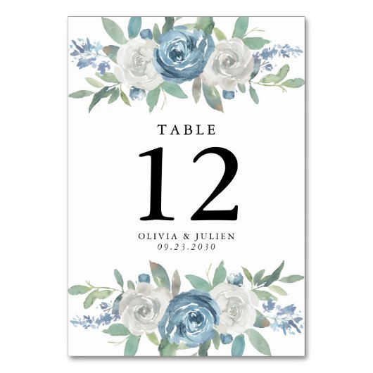 Dusty Blue & White Trouwtafel Aantal Kaarten (Voorkant)
