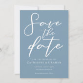 Dusty Blue White Typography Coastal Save the Date (Voorkant)