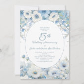 Dusty Blue White Waterverf Floral 5e Jubileum Kaart (Voorkant)