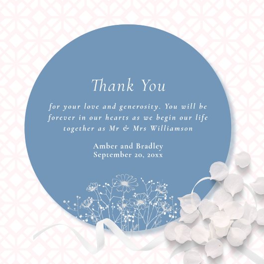 Dusty Blue White Wildflower Wedding Dank u Ronde Sticker