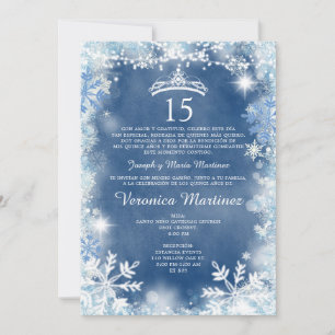 Dusty Blue & White Winter Spaans Meisje 15 Años Kaart