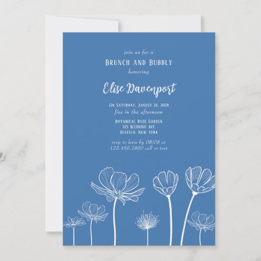 Dusty Blue Wildbloemen Brunch en Bubble Kaart (Voorkant)