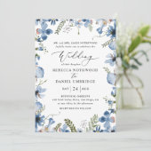 Dusty Blue Wildbloemen Elegant Wedding Kaart (Staand voorkant)