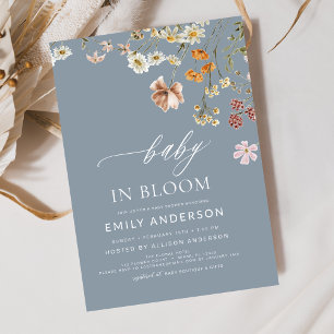 Dusty Blue Wildflower Baby in Bloom Baby shower Kaart