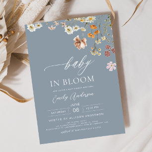 Dusty Blue Wildflower Baby in Bloom Baby shower Kaart