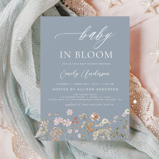 Dusty Blue Wildflower Baby in Bloom Invitation
