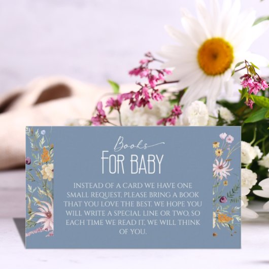 Dusty Blue Wildflower Baby shower Boeken voor Baby Informatiekaartje