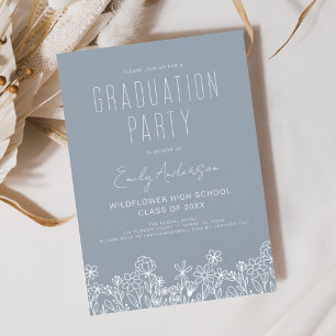 Dusty Blue Wildflower Bloom Graduation Party Boho Kaart