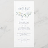 Dusty Blue Wildflower Boho Bruiloft Gast Naam Menu (Voorkant)