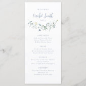 Dusty Blue Wildflower Boho Bruiloft Gast Naam Menu (Voorkant)