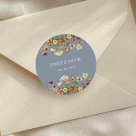 Dusty Blue Wildflower Boho Wedding Ronde Sticker