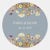 Dusty Blue Wildflower Boho Wedding Ronde Sticker (Voorkant)