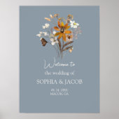 Dusty Blue Wildflower Boho Wedding Welcome Poster (Voorkant)