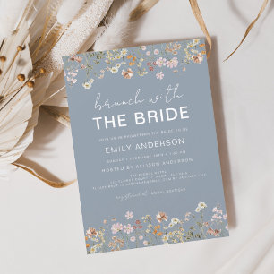 Dusty Blue Wildflower Bridal Brunch Uitnodigingen