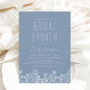 Dusty Blue Wildflower Bridal Brunch Vrijgezellenfe Kaart