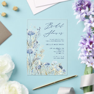 Dusty Blue Wildflower Bridal Shower Uitnodiging Acryl Uitnodigingen