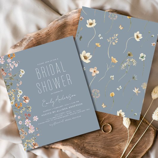 Dusty Blue Wildflower Bridal Shower Uitnodiging Flyer