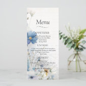 Dusty Blue Wildflower Bruiloft Menu (Staand voorkant)