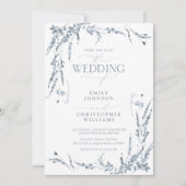 Dusty Blue Wildflower Calligraphy Wedding Kaart (Voorkant)