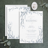 Dusty Blue Wildflower Calligraphy Wedding Kaart