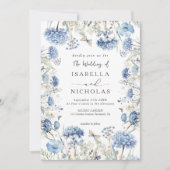 Dusty Blue Wildflower Elegant Boho Wedding Kaart (Voorkant)