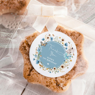 Dusty Blue Wildflower Fairy Prinses Verjaardag Ronde Sticker