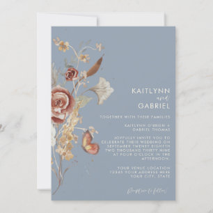 Dusty Blue Wildflower Floral Waterverf Wedding Kaart