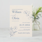 Dusty Blue Wildflower foto bruiloft Kaart (Staand voorkant)