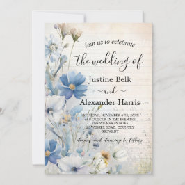 Dusty Blue Wildflower Foto QR Code Wedding Kaart