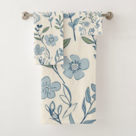 Dusty Blue Wildflower Meadow Botanical Pattern Bad Handdoek