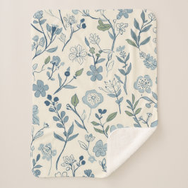 Dusty Blue Wildflower Meadow Botanical Pattern Sherpa Deken