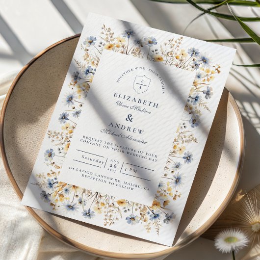 Dusty Blue Wildflower Meadow Wedding Kaart