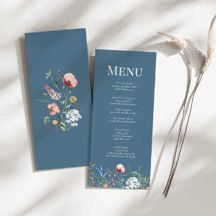 Dusty Blue Wildflower Meadow Wedding Menu Kaart