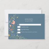 Dusty Blue Wildflower Meadow Wedding RSVP Card (Devant)