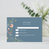 Dusty Blue Wildflower Meadow Wedding RSVP Card (Debout devant)