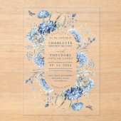 Dusty Blue Wildflower Modern Elegant Wedding Acryl Uitnodigingen (Voorkant)