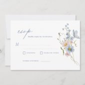 Dusty Blue Wildflower RSVP Wedding Kaart (Voorkant)