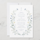 Dusty Blue Wildflower Rustic Boho Bruiloft monogra Kaart (Voorkant)