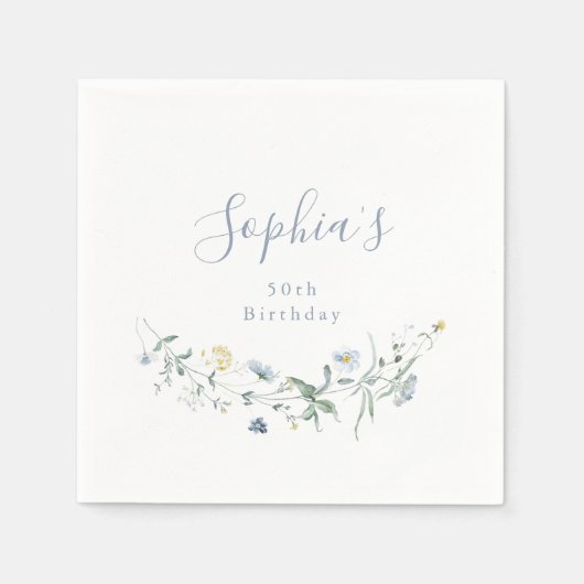 Dusty Blue Wildflower Rustic Boho Elke Verjaardag Servet (Voorkant)