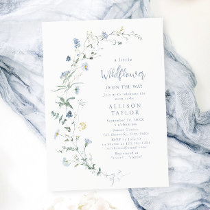 Dusty Blue Wildflower rustiek Boho Baby shower Kaart