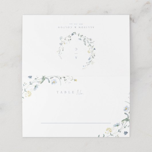 Dusty Blue Wildflower rustieke Boho bruiloft Monog (Buitenkant ongevouwen)