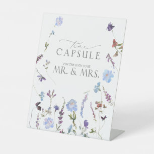 Dusty Blue Wildflower Time Capsule Pedestal Sign Reclamebord Met Voetstuk