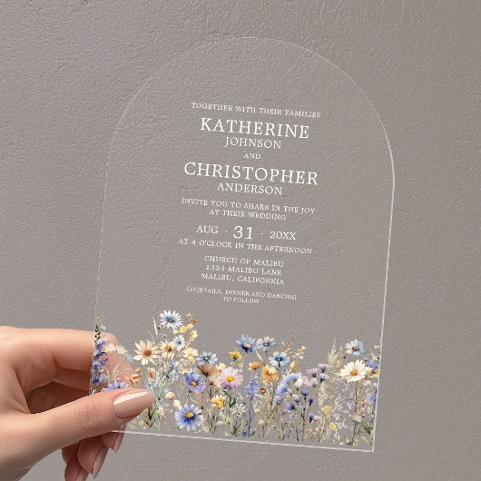 Dusty Blue Wildflower Waterverf Arch Wedding Acryl Uitnodigingen