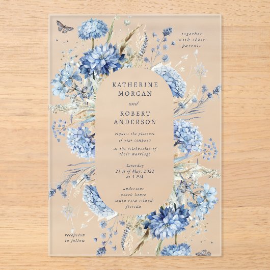Dusty Blue Wildflower Wedding Invitation (Recto)