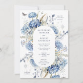 Dusty Blue Wildflower Wedding Invitation Kaart (Voorkant)