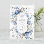 Dusty Blue Wildflower Wedding Invitation Kaart (Staand voorkant)