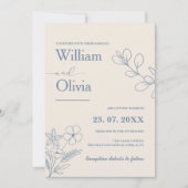 Dusty Blue Wildflower Wedding Kaart (Voorkant)